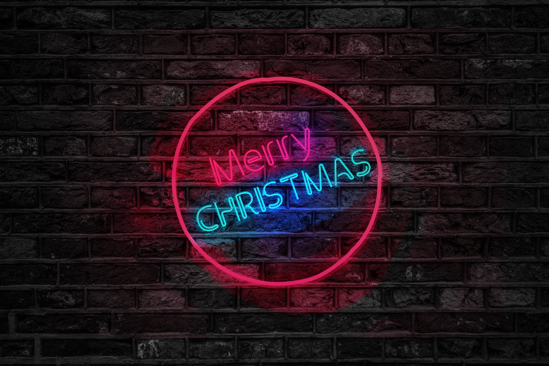turned on red and blue merry christmas neon sign